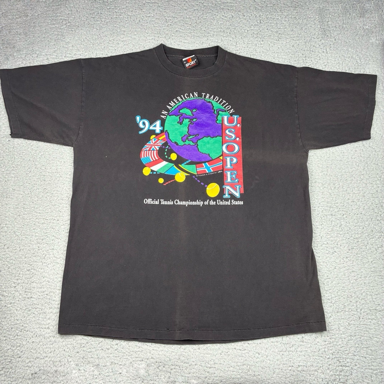 Vintage 1994 Us Open Tennis Championship Graphic TShirt Xl Black Faded